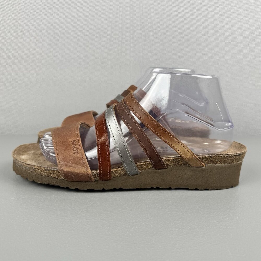 Naot Sandals Shoes Women 41 US 10 Brown Peyton Leather Wedge Strappy Slip On - Picture 3 of 9
